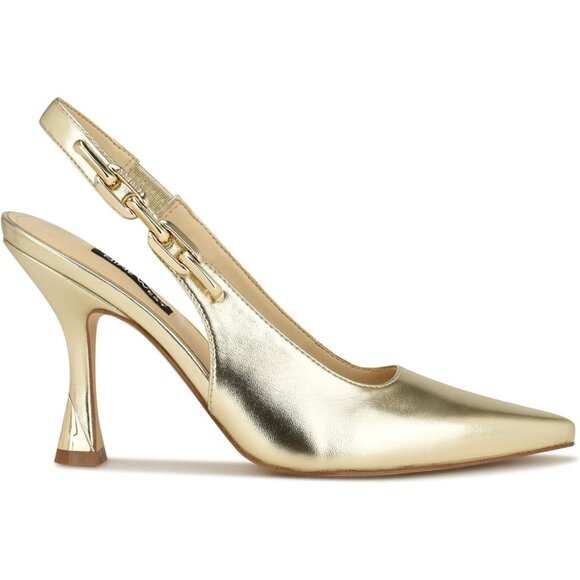 Nine West Womens Gold 710 Leather Closed Pointed Toe Sling Back Veroni Pump - Picture 5 of 6